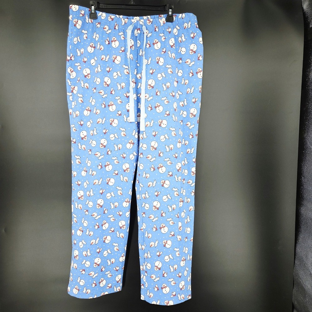 Lands End Womens Blue Snowman Print Pajama Pants Large 14-16 Holiday Lounge